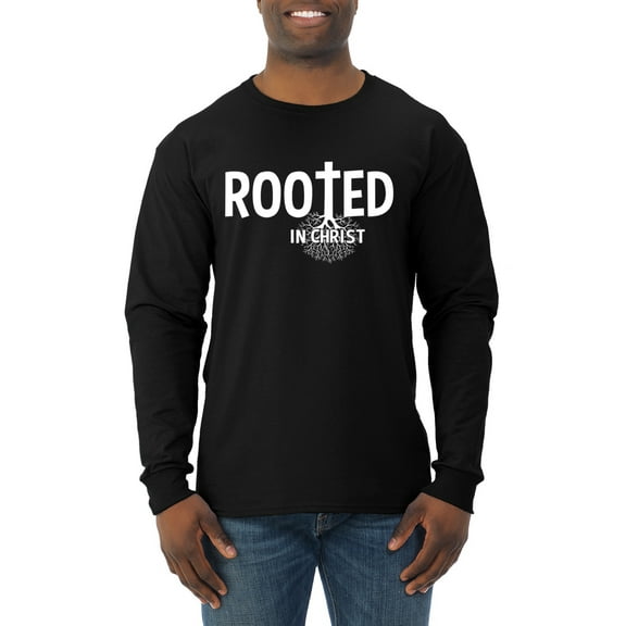 Wild Bobby Rooted in Christ Inspirational/Christian Men Long Sleeve Shirt, Black, Small