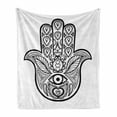 thumbnail image 1 of Hamsa Soft Flannel Fleece Blanket, Nature Inspired Tribal Pattern Monochrome Sketch Boho Artwork with Leaves Third Eye, Cozy Plush for Indoor and Outdoor Use, 70" x 90", Black White, by Ambesonne, 1 of 6