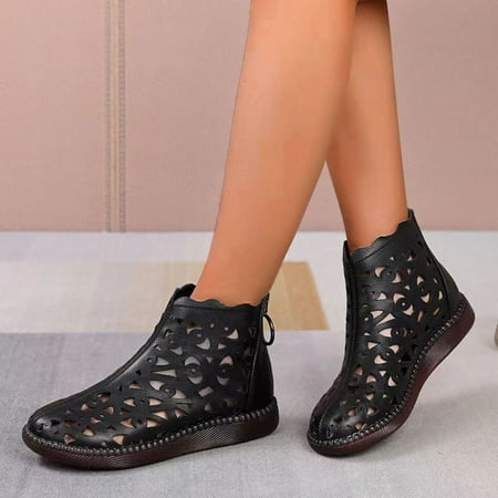 

Aayomet Comfortable Work Shoes for Women Business Casual Ladies Fashion Solid Color Leather Hollow Lace Casual Shoes Back Zipper Black 8.5