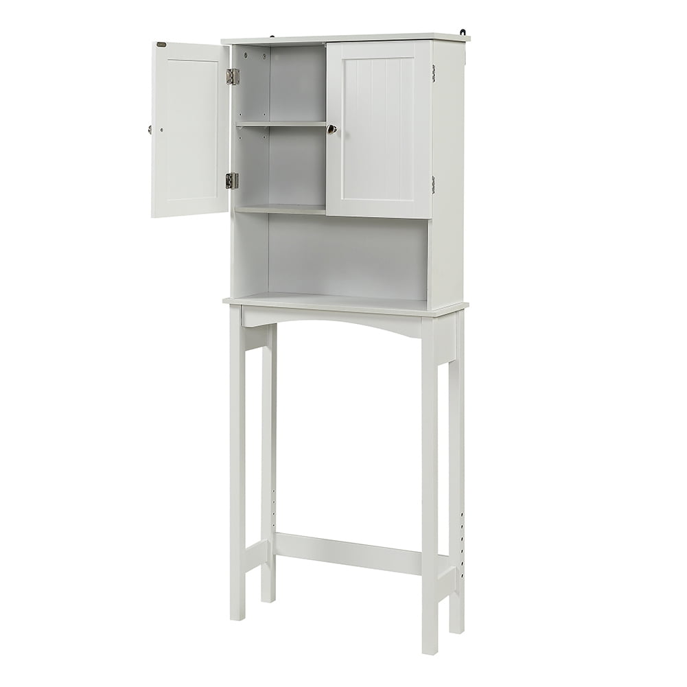 Resenkos Wooden Free Standing Over-The-Toilet Bathroom Storage Space Saver with Adjustable Shelf Collect Cabinet,White