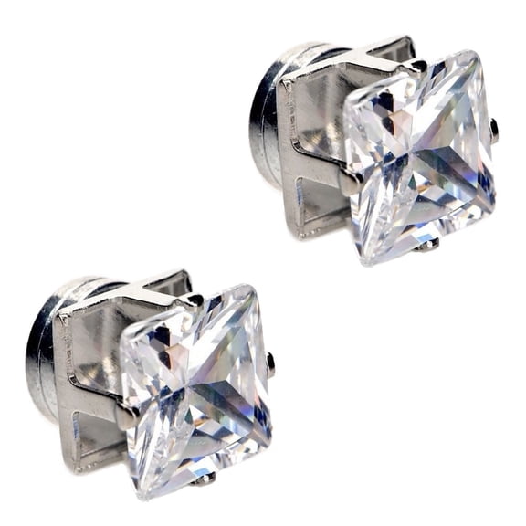 Square Princess Cut Clear CZ Stainless Steel Magnetic Stud Earrings 5mm