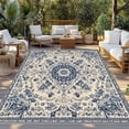 thumbnail image 2 of Blue Boho Outdoor Rug 4x6 Ft - Reversible Patio Rug Outdoor Camping Rugs, Rustic Southwestern Ethnic Geometric Washable Indoor Outdoor Area Rugs, Non-Slip Outdoor Carpet Runner for Deck/Porch, 2 of 8