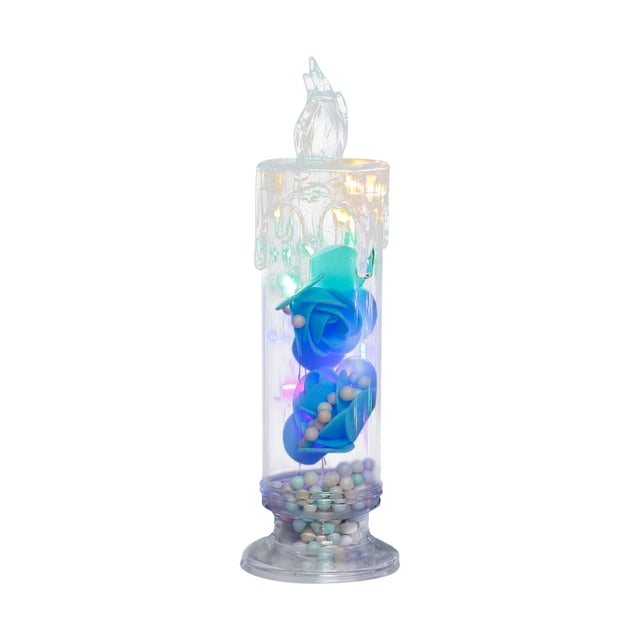 LED Simulation Electronic Candle Transparent Rose Night Light, Flameless Flickering Bedroom Decor, Romantic Table Lamp for Girls, Safe Home Accent