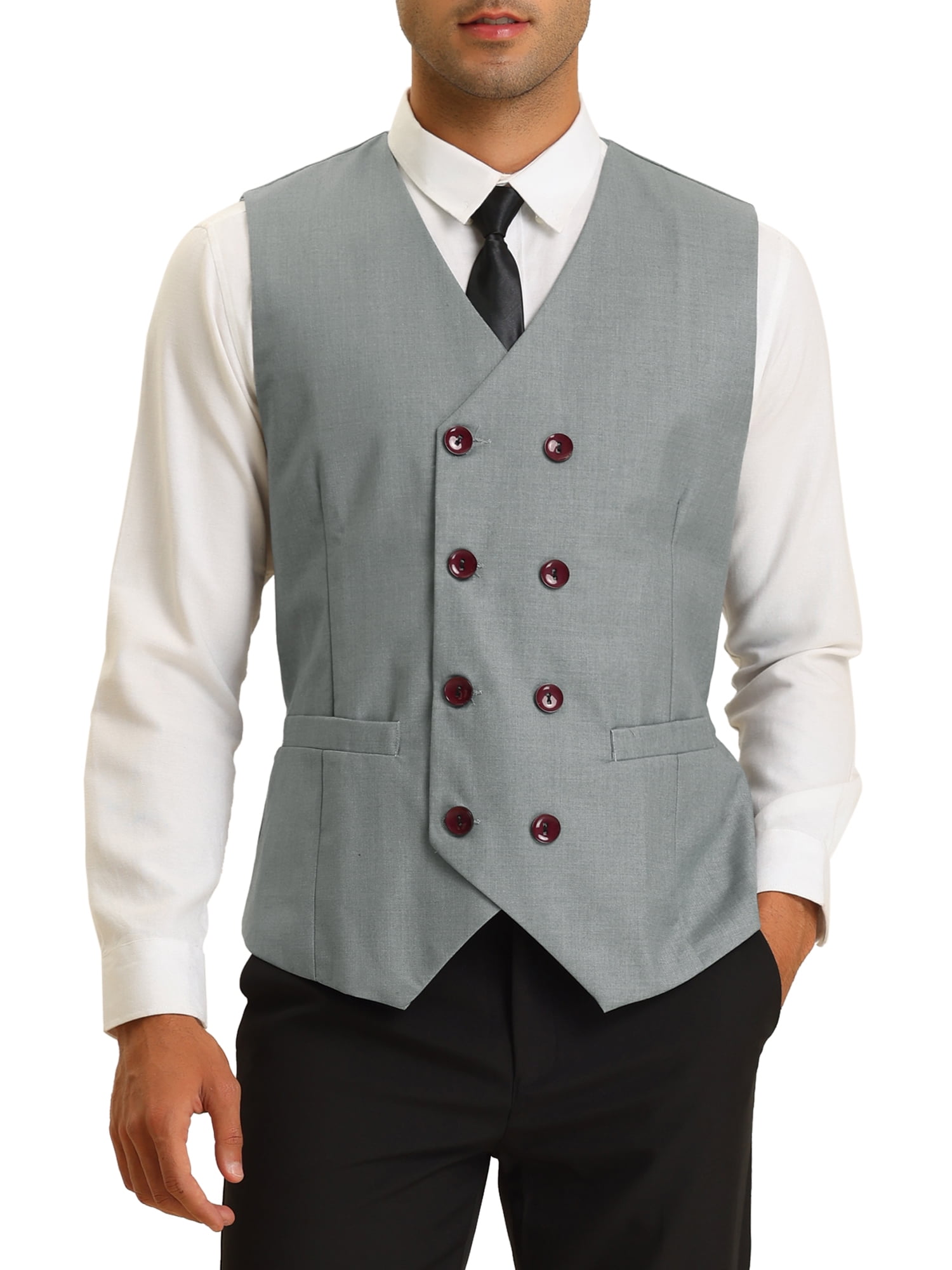Lars Amadeus Men's Suits Vest VNeck Double Breasted Business Waistcoat