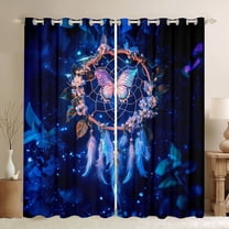 Castle Fairy Female Men Adults Bohemian Feather Dreamcatcher Black Out Curtains,Floral Flowers Butterfly Curtains Pack of 2 (42x63 Each),Exotic Style Bedroom Curtains,Ultra Soft Home Decor