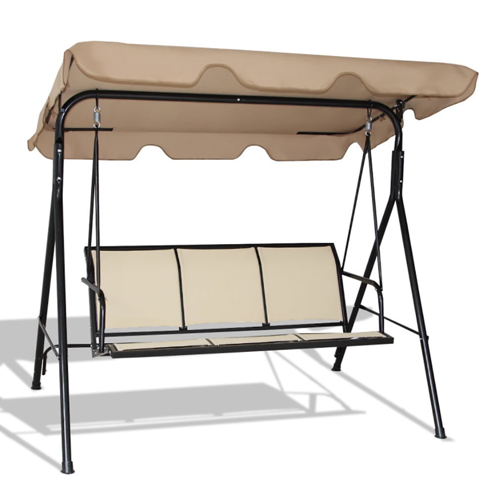Aimee Lii 3 Person Steel Frame Patio Swing with Polyester Angle and Adjustable Canopy, Outdoor Swing Chair, Brown Aimee Lii 3 Person Steel Frame Patio Swing with Polyester Angle and Adjustable Canopy, Outdoor Swing Chair, Brown