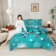 thumbnail image 4 of Homewish Xmas Bowknot 3 Pieces Queen Comforter Set for Female Men,Grey Teal Ultra Soft Bedding Sets,Merry Christmas Snowflake Bedding Comforter Set,Breathable Home Decor,Reversible, 4 of 8