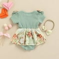 thumbnail image 2 of GRNSHTS Newborn Infant Baby Girl Summer Clothes Floral One Piece Romper Dress Outfit with Headband, 2 of 8