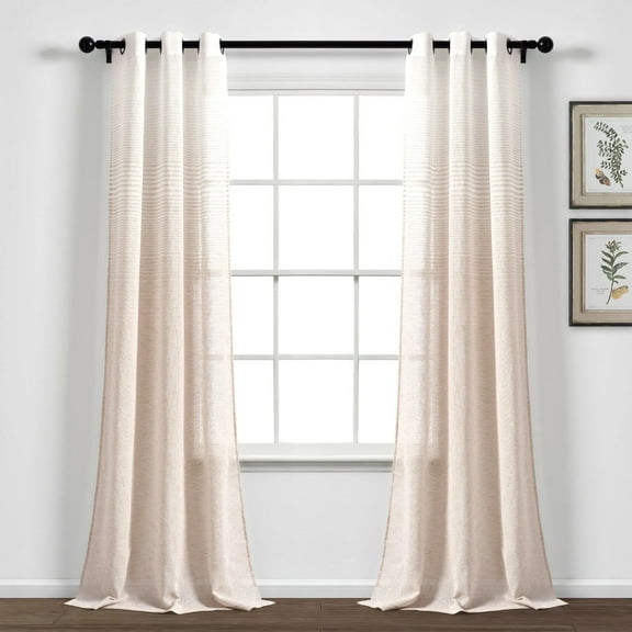 Lush Decor Ombre Stripe Grommet Sheer Window Curtain Panels Beige 38X84 Set