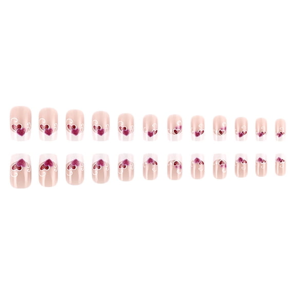 24 Pcs Valentines Day on Nails Heart Full Covers False Nails French Tip Manicures Supplies
