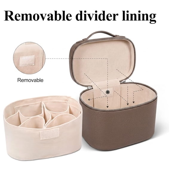 Women Travel Makeup Bag, PU Leather Cosmetic Train Case with Removable Divider, Portable Handheld Make Up Organizer Case for Toiletries Skincare
