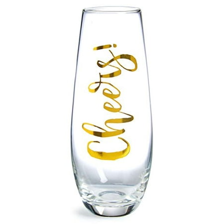 Stemless Flute Glass - Slant Cheers Stemless Champagne Glass, One Size - Metallic