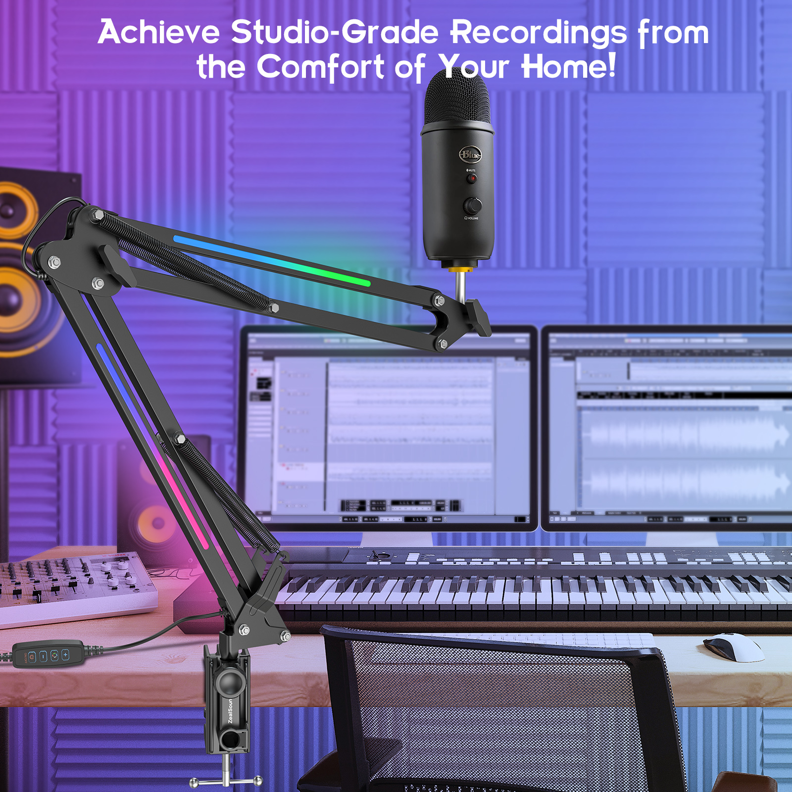 ZealSound RGB Microphone Boom Arm Stand with Metal Construction photo 5
