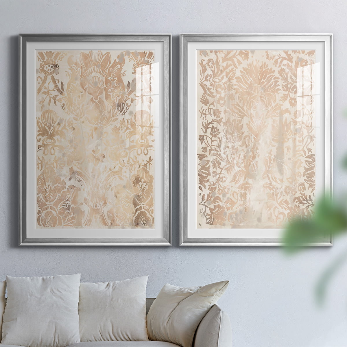 Wexford Home Walnut Damask III Premium Framed Print, 26.5" x 36.5" - Ready to Hang, Silver (Set of 2)