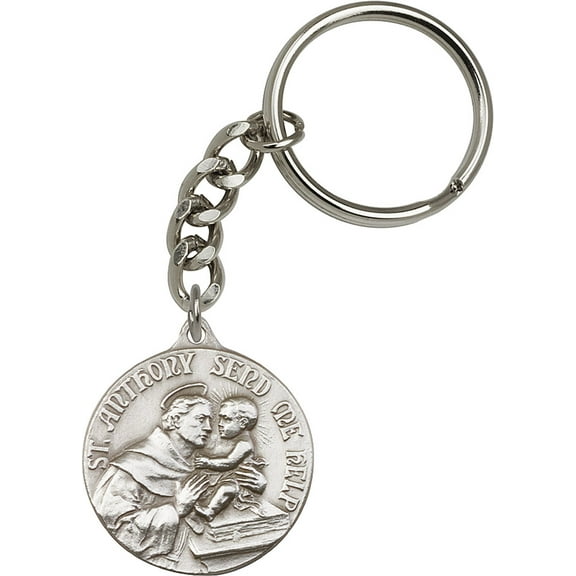 Antique Silver-Plated St. Anthony Keychain 1 3/8 x 1 1/4 inches