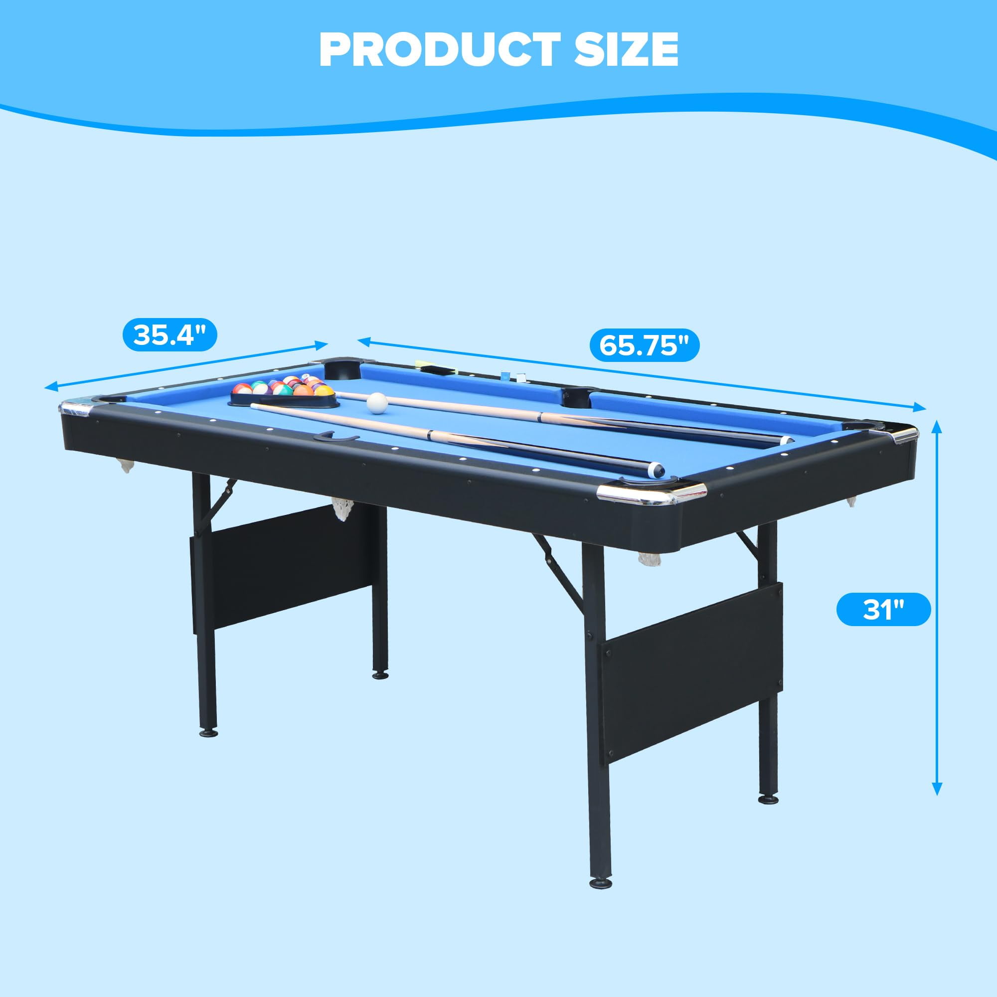 Miniyam 5.5ft Folding Pool Table, Portable Billiards Game Table with Accessories for Families, Sky Blue