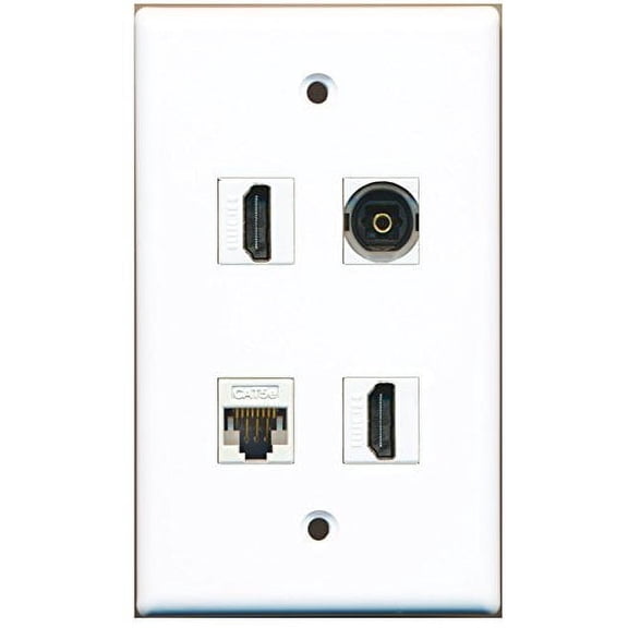 RiteAV - 2 Port HDMI 1 Port Toslink 1 Port Cat5e Ethernet White Wall Plate