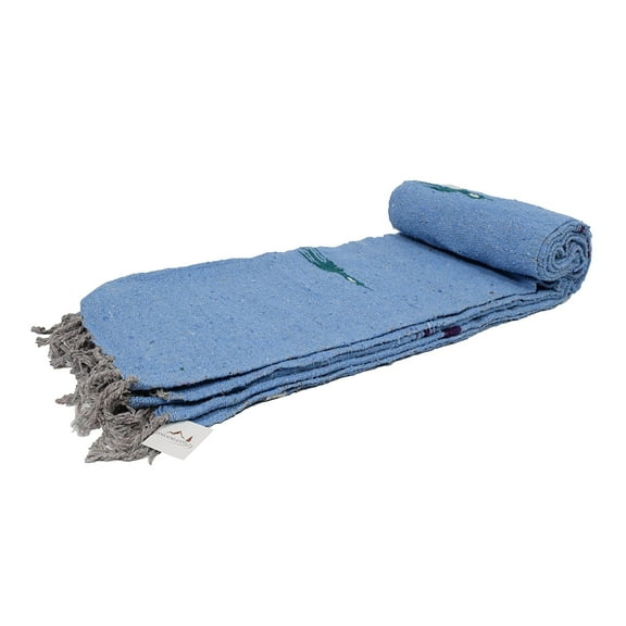 Open Road Goods Sky Blue/Pale Teal Thunderbird Heavyweight Yoga Blanket- Made for Yoga! Hand-made Mexican Blanket