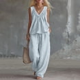 thumbnail image 2 of Busydd 2 Piece Sets for Women Sleeveless V Neck Tops and Wide Leg Pants Comfy Casual Solid Color Lounge Sets XL, 2 of 7