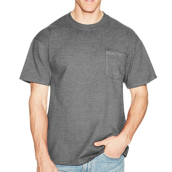 Hanes Beefy-T Adult Pocket T-Shirt , 5190P , Charcoal Heather , XX-Large