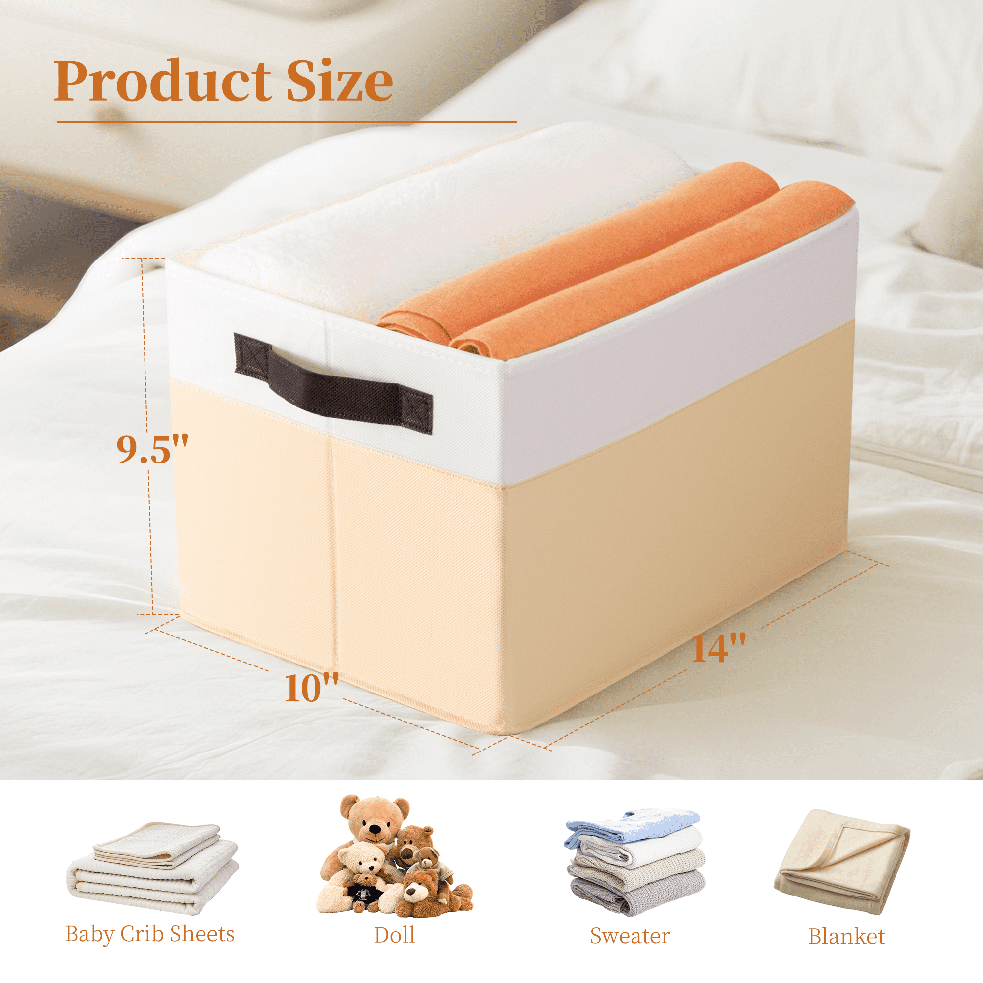 Criusia 6 Pack Large Cube Storage Bins for Shelves, Foldable Fabric Storage Cubes with Handles, Closet Organizers and Storage Bins for Clothes, Toys, Towels & Linen, Beige