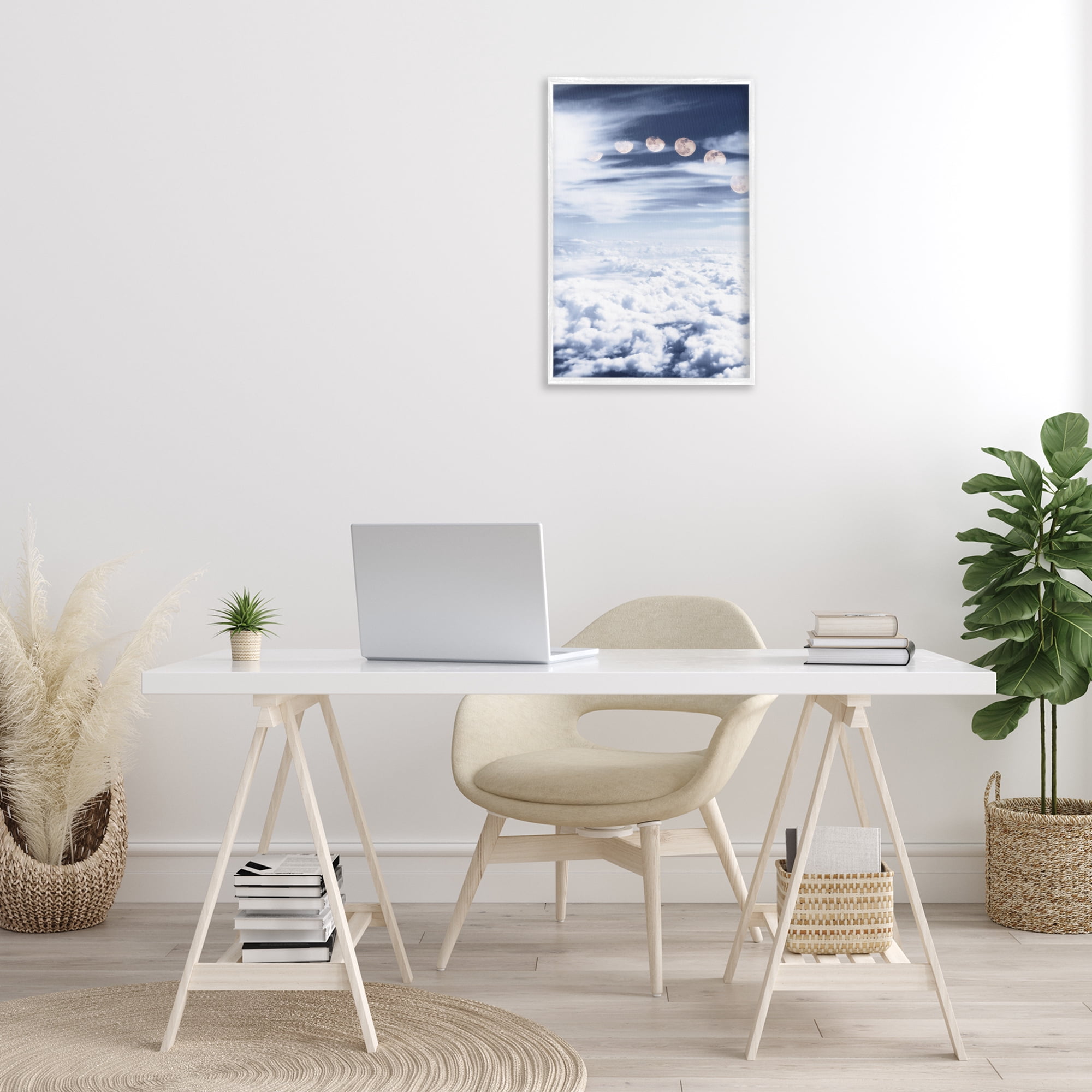 Stupell Industries Moon Phases Over Clouds Landscape Painting White Framed Art Print Wall Art, 16 x 24