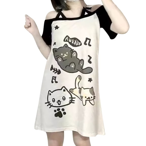 Lkhaha 2026 Womens T Shirts Fashion Tops Cartoon Graphic Off Shoulder Gothic Gift Clothes Black L