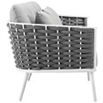 thumbnail image 6 of Modern Contemporary Urban Outdoor Patio Balcony Garden Furniture Lounge Chair, Sofa and Table Set, Fabric Aluminium, White Grey Gray, 6 of 8