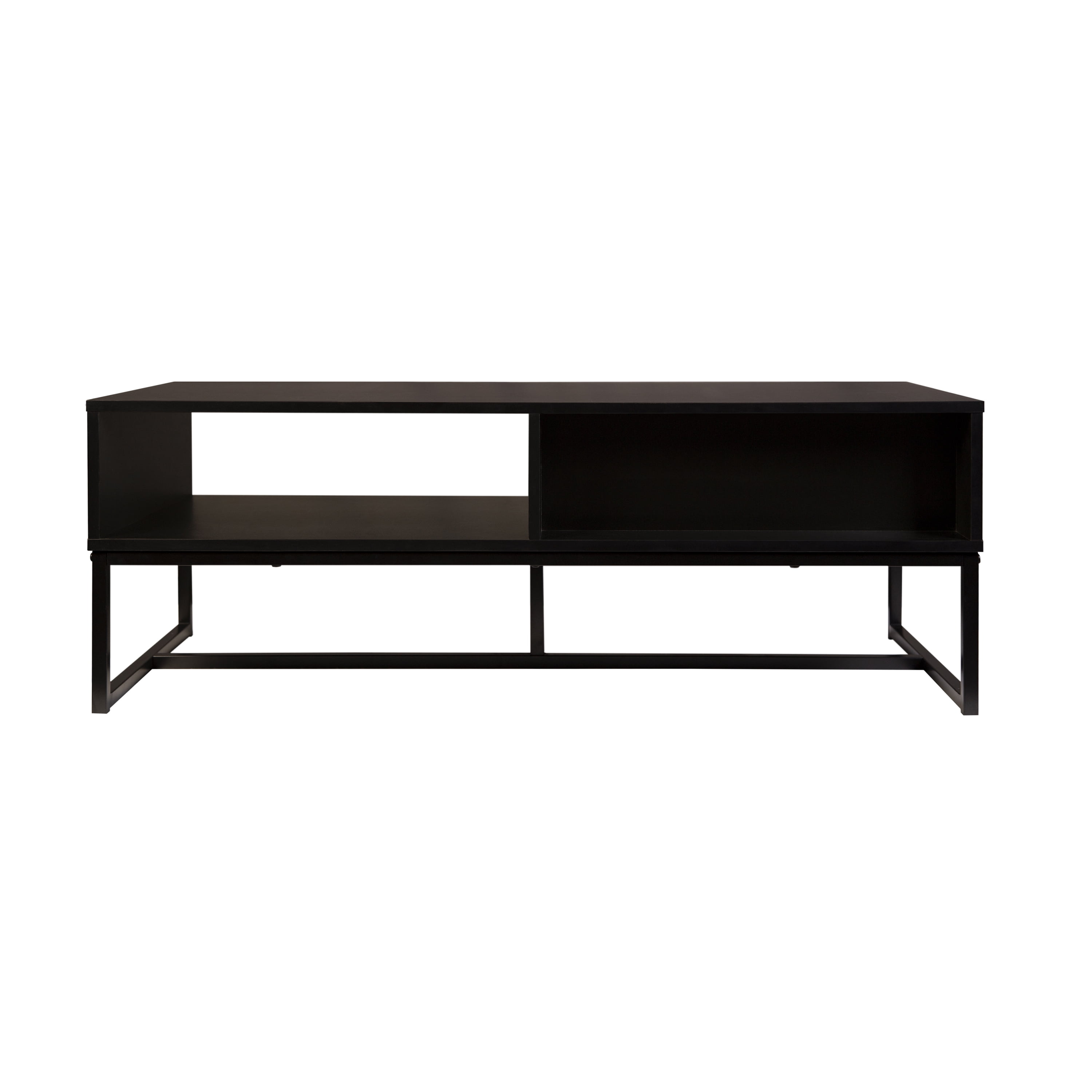Bali Coastal Modern TV Stand with Storage Cubby and Natural Wood Drawer, Black