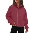 thumbnail image 3 of Women's Solid-color Fashionable Long-sleeved Top Coat for Fall and Winter Seasons, Stylish Outerwear for Daily Use,Red,2XL, 3 of 7