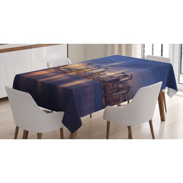 Ambesonne New York Tablecloth Rectangular Table Cover, Manhattan Landscape, 60"x90", Multicolor