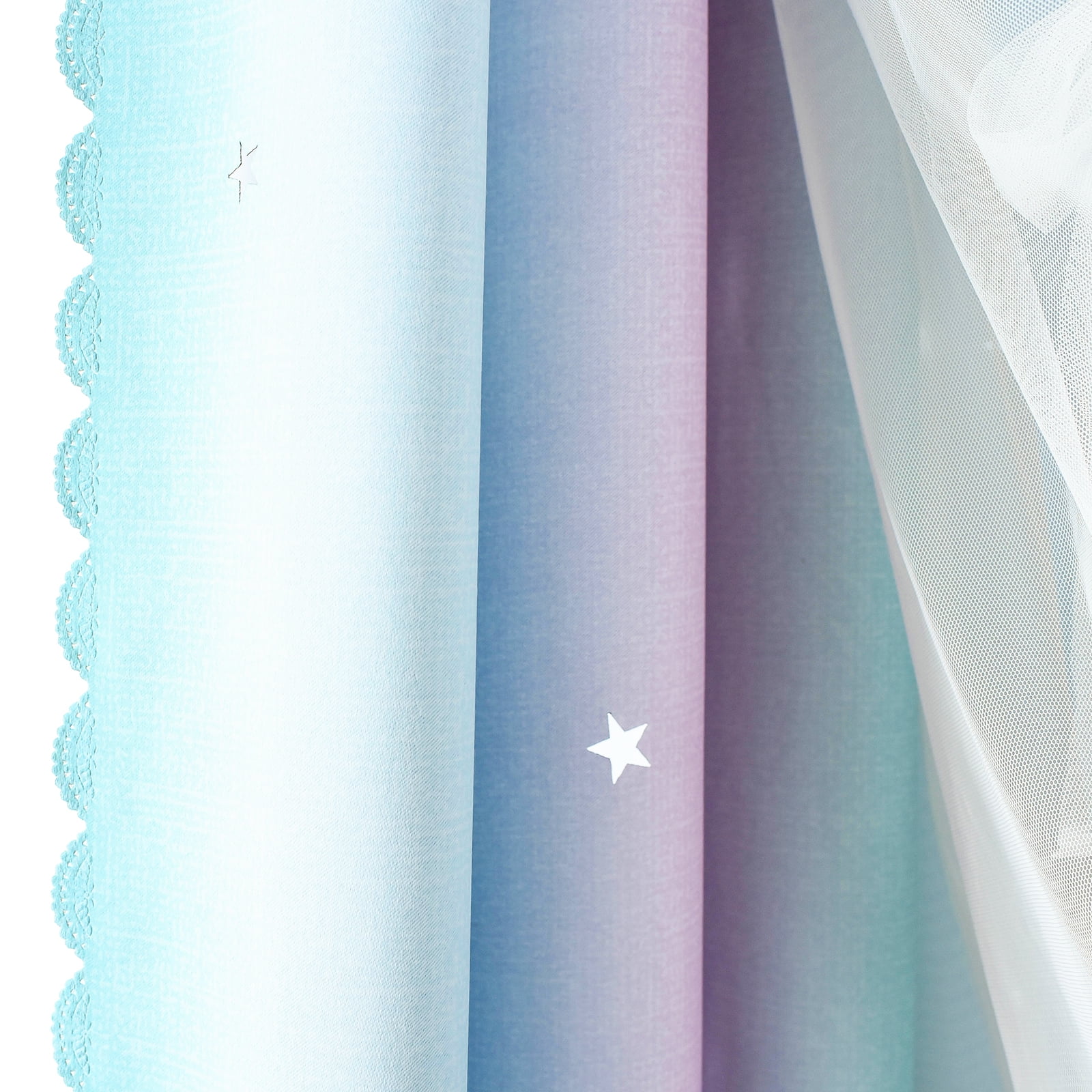 Psoiuetr Blackout Gradient Ombre Curtains for Kids Girls Bedroom Living Room Decor Rainbow Double Layers Star Cut Out Stripe Blue Purple Grommet Window Curtains,52"x84",1 Panel