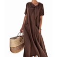 thumbnail image 2 of Robe Maxi Évasée Élégante à Manches Courtes avec Poche à Ruban pour Femmes, Coupe Ample Décontractée, Robe d'Été Marron TG, 2 of 7
