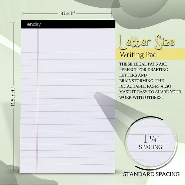Enday Legal Pads 8.5 x 11 Inch, 50 Sheets per Notepad, Note Pads, Legal Ruled Writing Pad with Perforated Pages