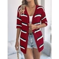 thumbnail image 4 of Women Open Front Knitted Crochet Cardigan Short Sleeve Sweater Casual Loose Comfy Light-Weight Kimonos Top Wine Red M, 4 of 8