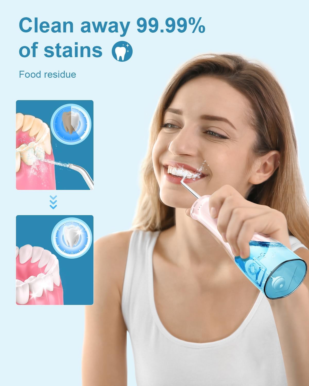 Operan Cordless Water Flosser, Portable Rechargeable Oral Irrigator with 4 Modes, 4 Jet Tips, IPX7 Waterproof, Pink