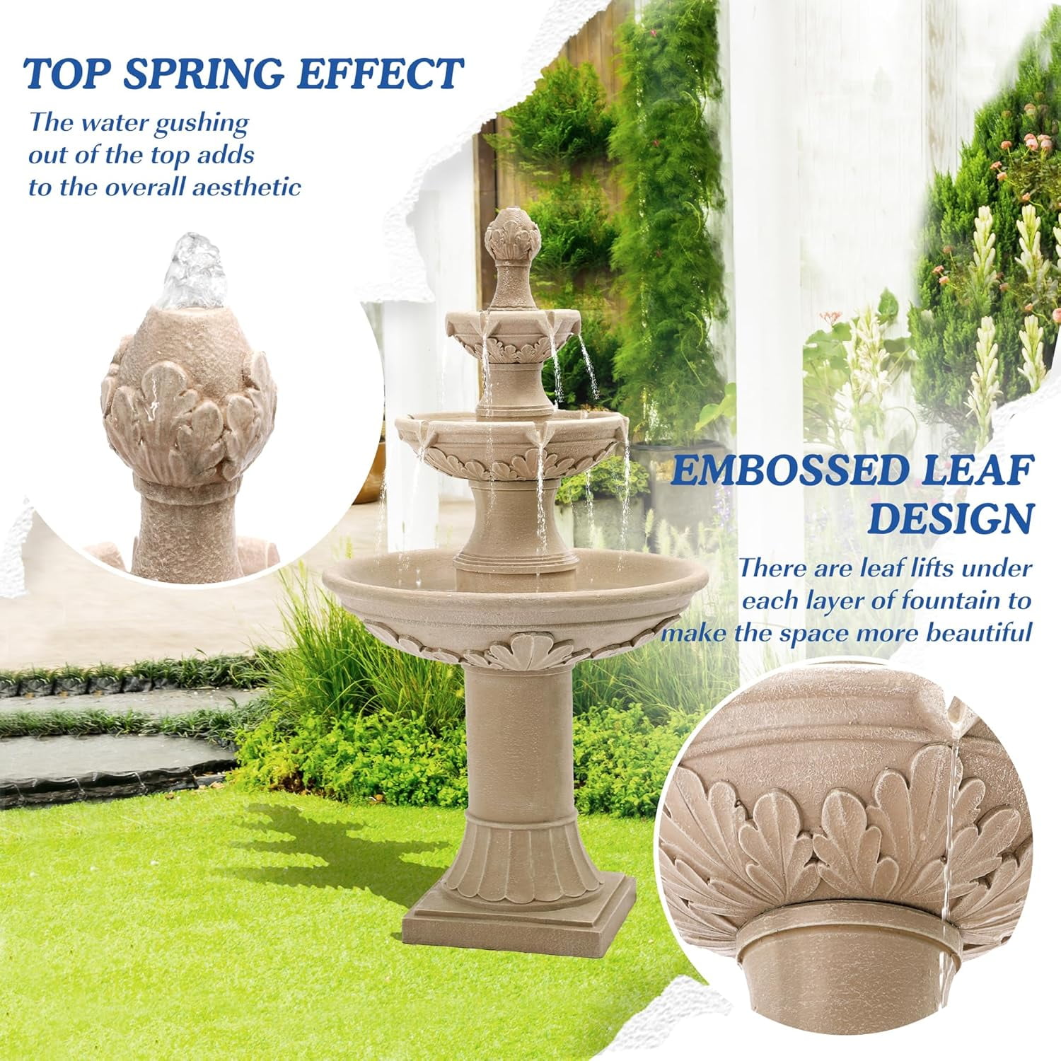 MAGIC UNION Outdoor Garden Water Fountains, 48.4" H Italian Style Fountains and Waterfalls Outside, 3-Tier Large Bubbler Cascading Indoor Floor Water Fountain Features with Pump for Home Yard Decor