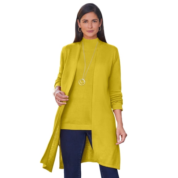 Jessica London Women's Plus Size Fine Gauge Cardigan Long Open Front Sweater