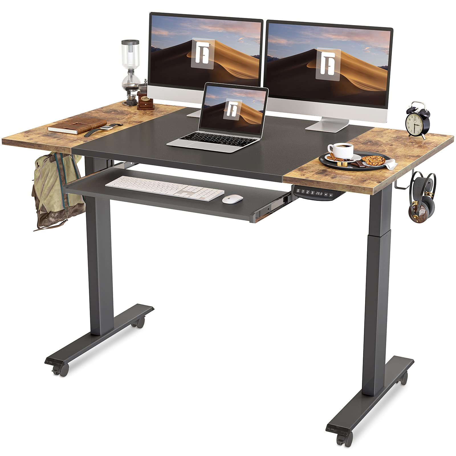 FEZIBO Dual Motor Electric Standing Desk with Keyboard Tray, Splice