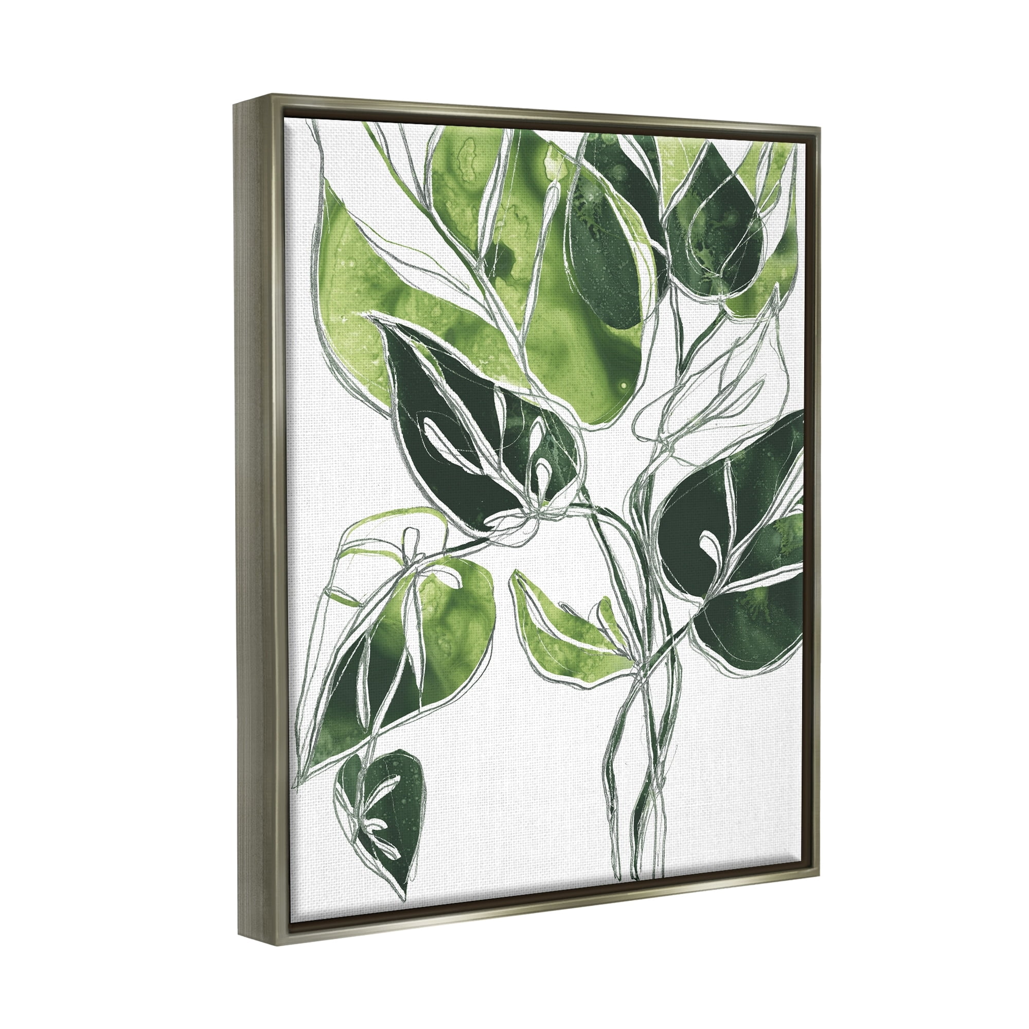 Stupell Industries Intricate Palm Vines Unique Green Leaves Luster Gray Framed Floating Canvas Wall Art, 24x30, by June Erica Vess
