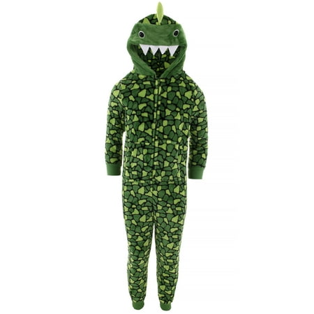 Only Boys Green Dragon Fleece Hooded One-Piece Pajamas