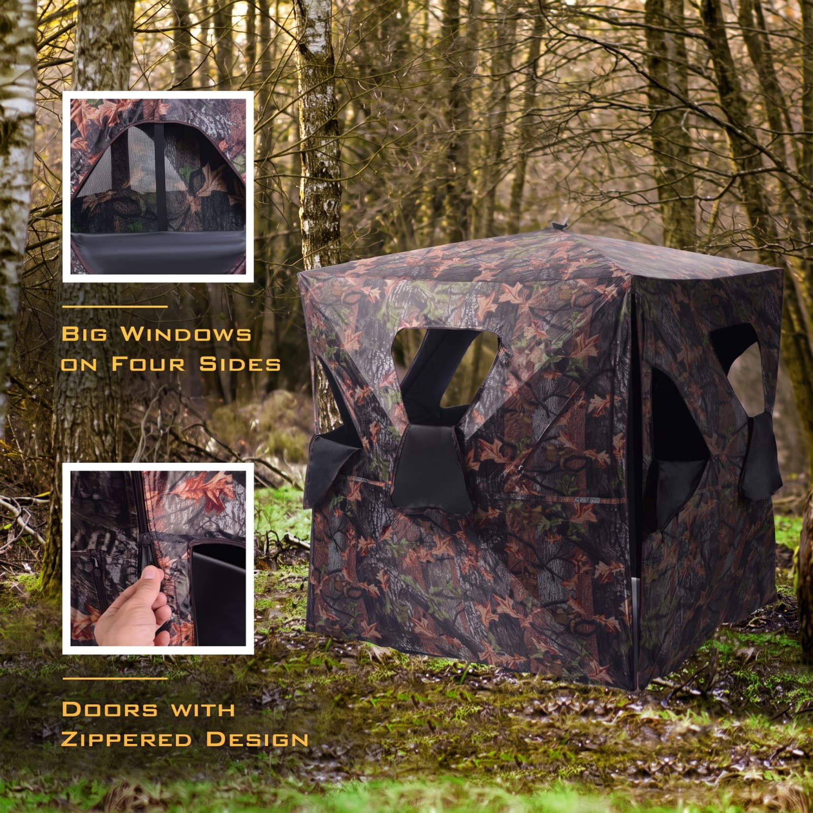Vebreda Pop Up Ground Hunting Blind a Portable Deer Blind with Shoot Through Camo Mesh Windows and 360 Degree View for 2 to 3 People, Camo
