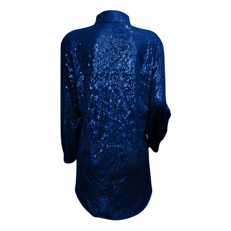 slim fit dress slacks Blue Shirt Dress Long Sleeve Collar Sequins