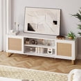 thumbnail image 3 of Meuble TV en Rotin pour Téléviseurs jusqu'à 65 Pouces, Console Multimédia 58 Pouces avec 2 Portes Coulissantes, Centre de Divertissement de Ferme avec Étagère Réglable pour Salon, Chambre, 3 of 7