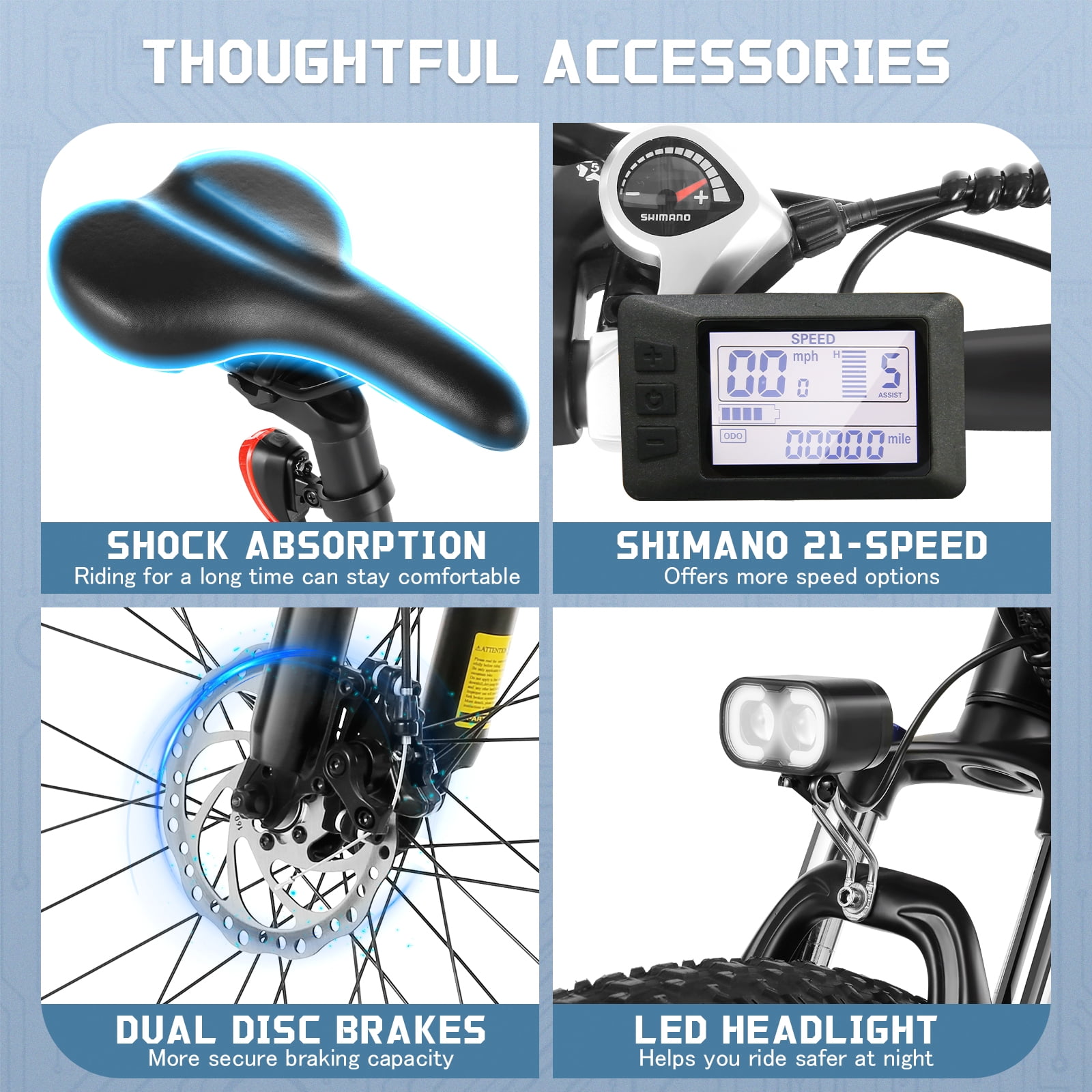 Elifine 500W 26" Electric Bike, 2.1" Electric Mountain Bicycle for Adults, 499Wh 48V 10.4Ah Battery 19.8MPH 60Miles 3H Fast Charge Ebike,Lockable Suspension Fork, Shimano 21 Speed UL2849 Certified