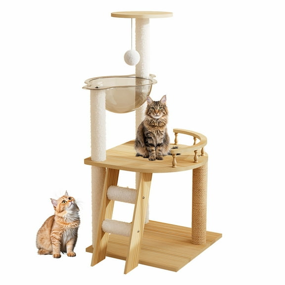 Villeston 41" Wood Cat Tree Tower for Indoor Cats with Sisal-Covered Scratching Posts and Top Perch, Cat Condo with Acrylic Hammock for Small Large Cats