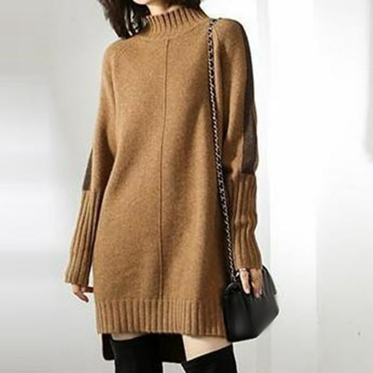 DHFJKG Womens Sweaters Dress Winter Crew High Neck Long Sleeve Loose Fit  Mini Knitwear Dress Thermal Soft Dresses - Walmart.com