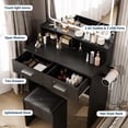 thumbnail image 2 of TROPOW Makeup Vanity Set with 3-Colour LED Mirror & Power Outlet, Small Dressing Table with 2 Drawers and Stool, 32x16x54 Inch Modern Bedroom Furniture, Black, 2 of 7