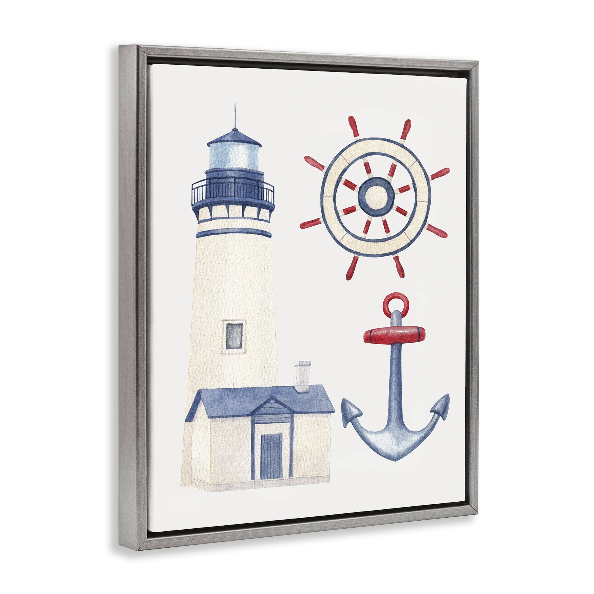 Stupell Industries Nautical & Boating Gear Nautical & Beach Painting Gray Floater Framed Canvas Art Print Wall Art, 17 x 21
