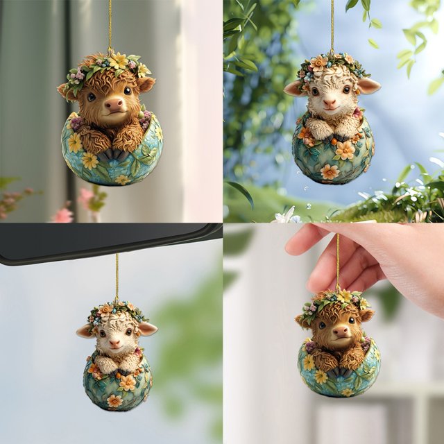 Fiudx Lindo Llavero de Ternero, Diseño Acrílico 2D, Adorable Accesorio para Espejo Retrovisor, Elegante Colgante para Mochila, Decoración Versátil para Coche y Bolso, Idea de Regalo Única, Ligero y D